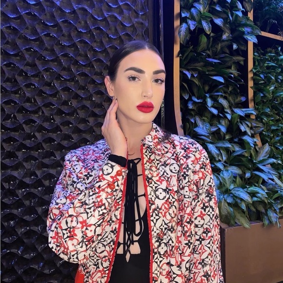 Louis Vuitton Red and Black Patterned Bomber Jacket